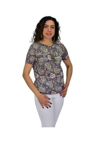 Kadın Kısa Kol Baskılı Bluz Bgl-st04689 Füme