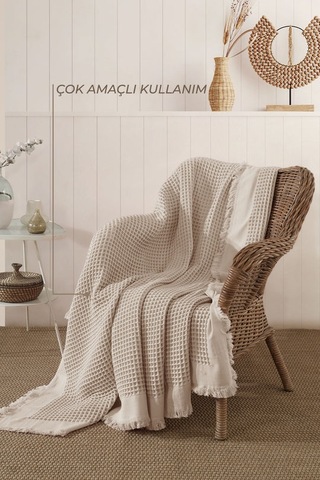 Elart Ruffle Pike Çift Kişilik 220x240 Cm Bej Bej