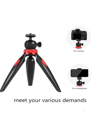 Tripod Modern Tarasım 3 Ayak Mini Kamera Ve Telefon Tripodu + Döner Başlık Telefon Tutucu Siyah