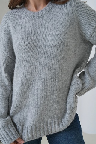 Kadın Bisiklet Yaka Yumuşak Dokulu Oversize Triko Kazak 3032 Gri