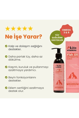 Kito Premium Kedi ve Köpekler İçin Omega 3 & 6 İçerikli Balık Yağı 200 ML