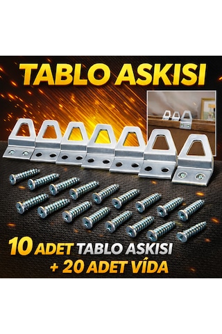10 Adet Kıvrık Model Metal Tablo Kancası Vidalı Çerçeve & Fotoğraf Askı Aparatı Metal