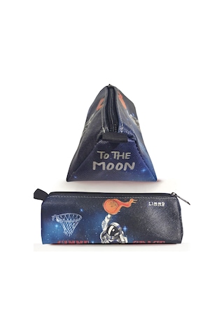 Kalem Kutusu Basketbolcu Astronot Space Üçgen Kalemkutu Jumbo Vegan Deri Kalemlik Siyah