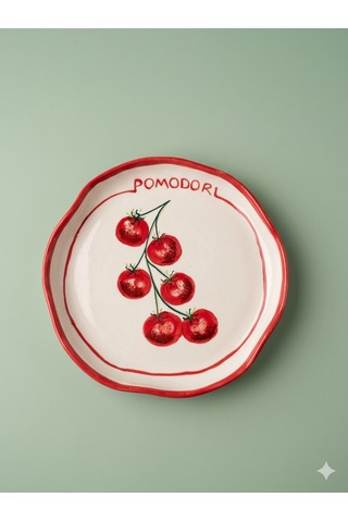 Pomodori Domates Desenli Şekilsiz Pasta Tabağı 20 Cm Çok Renk