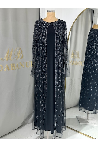 Modabanuda Perla 2'li Takım Taşlı Abaya Siyah