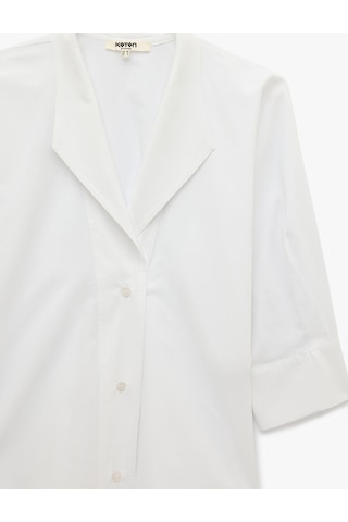 Koton Poplin Kumaş Düğmeli Devrik Yaka 3/4 Kollu Oversize Gömlek Kırık Beyaz 6sak60549uw Ekru