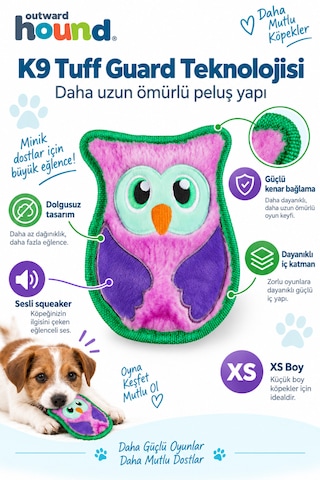 Outward Hound Durablez Owl Peluş Köpek Oyuncağı Xs - Düdüklü Ve Yüksek Dayanımlı