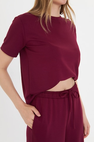 Thiff Gymwear Bordo Kadın Modal Kumaş Kısa Kolu Eşofman Takımı Bordo