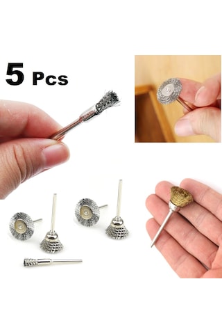 Mini Grinder Uyumlu 5 Li Çelik Tel Fırça Seti Pas Kir Temizleme