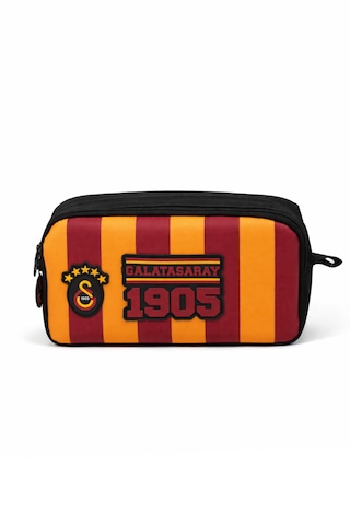 Galatasaray Lisanslı Parçalı Desenli Kalemlik - Çift Bölmeli Suni Deri Detaylı Okul Kalem Çantası Sarı - Kırmızı - Siyah