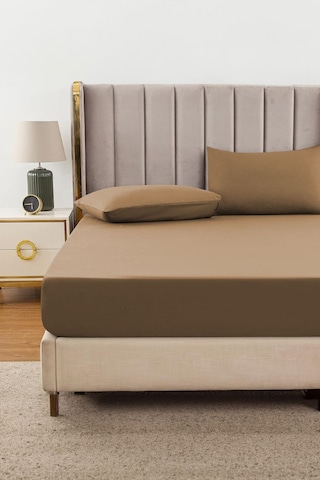Ranforce Gri Pamuklu Tek / Çift Kişilik Battal Tam Kenar Lastikli Çarşaf 14 Renk Fıtted Kahverengi