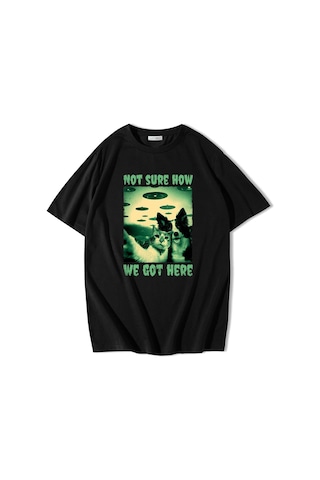 Brz Collection Oversize Cat And Dog Selfie T-shirt-siyah Siyah