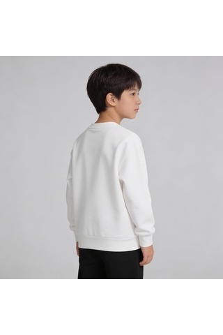 King-Brich Bisiklet Yaka Nakışlı Oversize Kalıp Çocuk Sweatshirt Beyaz