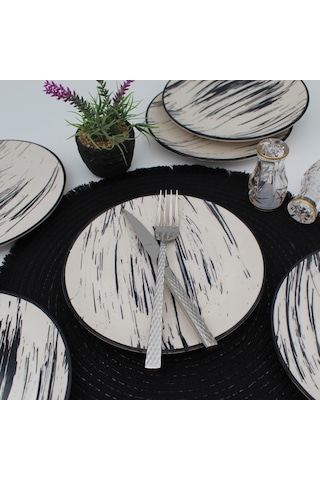 Anka Seramik Pasta Tabağı 6 Adet 20 CM Siyah