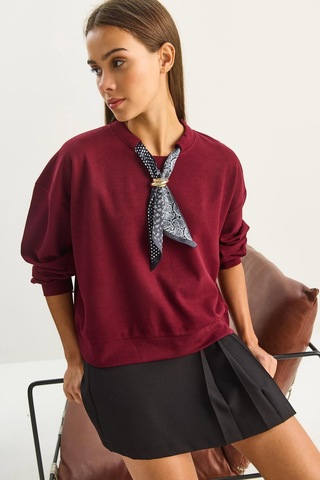 Shade Kadın Fular Detaylı Pamuklu Ottoman Sweatshirt 6931 60283689 - Bordo