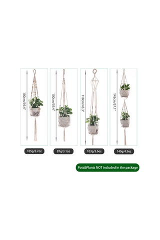 Yifomall El Yapımı 4'lü Makrome Bitki Askısı Seti - Farklı Boyutlarda Dekoratif İç/dış Mekan Saksı Askısı
