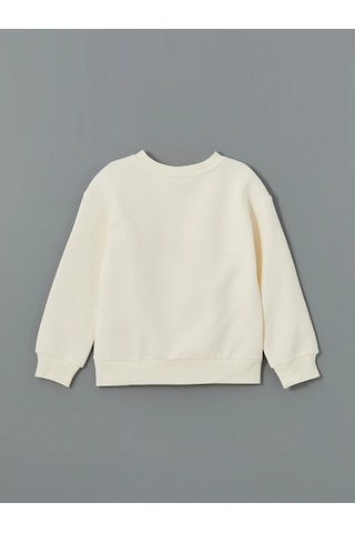 LC Waikiki Lcw Kids Ekru Bisiklet Yaka Kız Çocuk Kalın Sweatshirt Cream