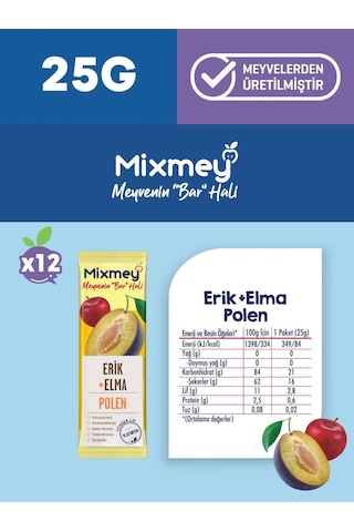 Mixmey Bee Polen Erik Meyve Barı 12 Adet | Atıştırmalıklar – Glutensiz, Koruyucusuz 25 gr X 12 Adet