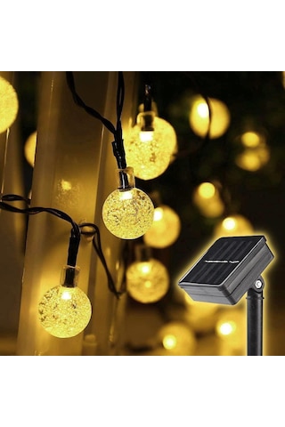 Mighty Enerji Tasarruflu Güneş Enerjili Cam 7 M 50 Led Sarı Aydınlatma Lambası Bahçe Süsü Set - Tekli Set