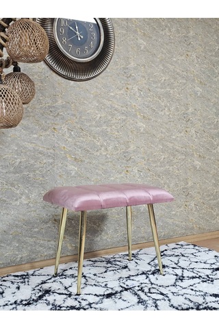 Zafir Gold Sivriltme Ayaklı 60 Cm Puf Bench - Puf - Bench - Oturak - Mutfak Oturağı - Antre Oturağı Pembe