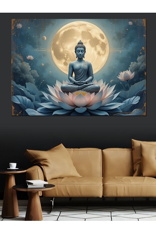 Lotus Üzerinde Meditasyon Buda Dekoratif Kanvas - Mdf Ahşap Tablo