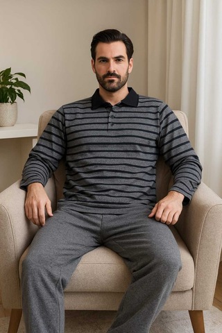 Tenra Erkek Pijama Takımı %100 Pamuk Selanik Örme Gri