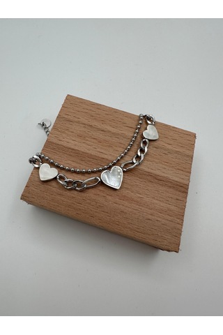 Xbaby Üç Kalp Şekilli Gümüş Renk İkili Çelik Bileklik Gümüş