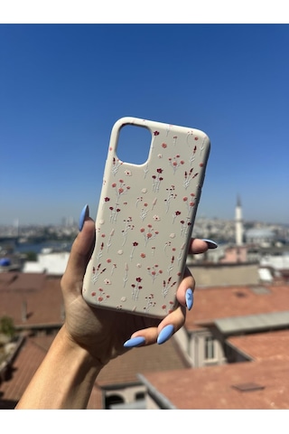 İphone Xs Uyumlu Çiçekler Tasarımlı Telefon Kılıfı - Krem