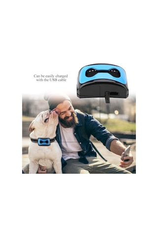 Qingmipy Mavi Usb Şarjlı Su Geçirmez 7 Seviye Hassasiyetli Titreşimli Köpek Havlama Durdurucu Eğitici Kemer