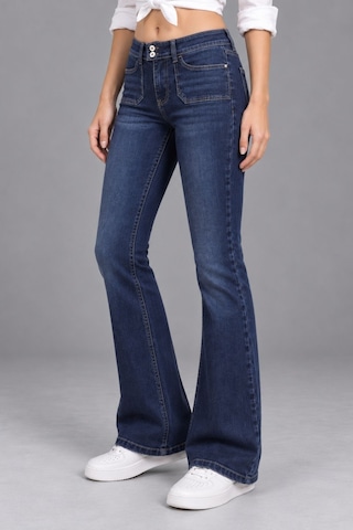 Cedy Denim Cedy Denım Kadın Çift Düğmeli Düşük Bel Bootcut Kalıp Likralı Jean Pantolon Özel Tasarım Cepli C650 Lacivert