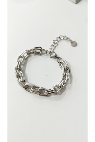 Çelik Gümüş Renk Kararmaz Bayan Klasik Tasarım Bileklik 17+5 Boy Çelik