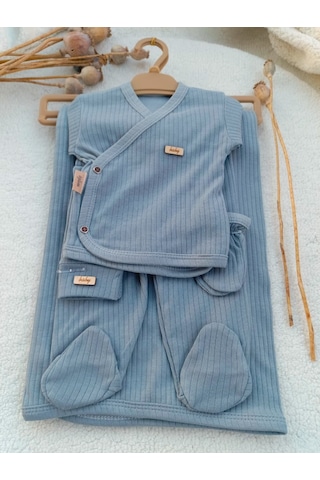 Bilge Trend Erkek Bebek Gri Natural 7 Parça Hastane Çıkışı , Zıbın Seti Gri