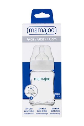 Mamajoo Cam Anti-kolik Biberon 180 Ml, Yenidoğan Bebek, 0ay+, Yavaş Akışlı