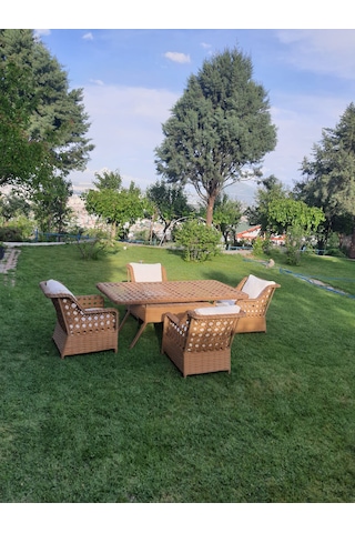 Emel Home Fırat 6kişilik Kahverengi Örgü Rattan Oturma Grubu Min Kahverengi