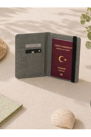Seyahat Seti Boyun Yastığı Pasaport Kılıfı Valiz Kemeri & Etiketi 4 Lü Travel Set Gri