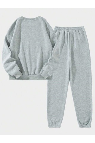 Los Angeles Baskılı Gri Bisiklet Yaka Sweatshirt Ve Eşofman Altı Eşofman Takımı Gri
