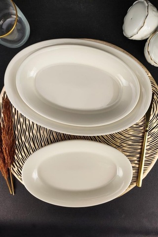 Digithome İstanbul Porselen 3 Parça Kayık Servis Tabağı Seti - Tl4039519 - Tl4039618 C320.225