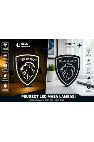 Peugeot Masa Lambası , Peugeot Logolu Led Işıklı Masa Lambası , Peugeot Gündüz Gece Masa Lambası Siyah