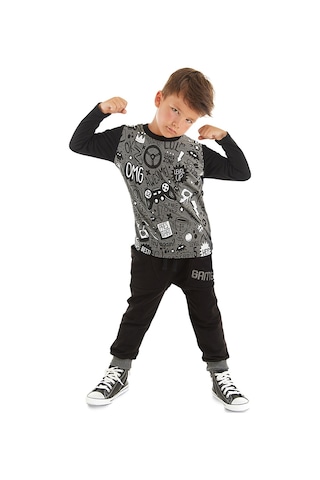 Denokids Mshb&g Gamer Erkek Çocuk Antresit Gri T-shirt Siyah Pantolon Takım Antrasit