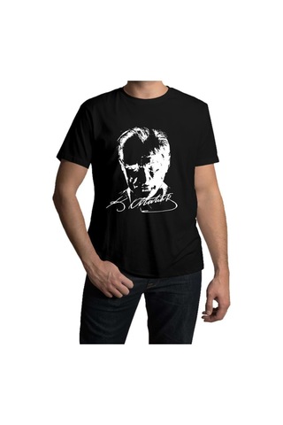 Atatürk Baskılı Beyaz - Siyah Tişört Atatürk Tişörtü Beyaz