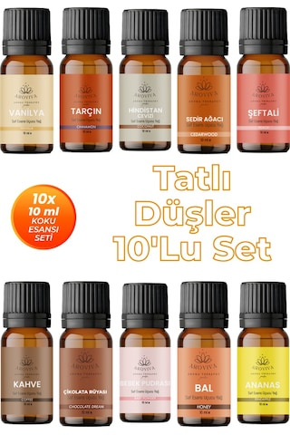 Tatlı Düşler Esansiyel Uçucu Koku Yağı Buhurdanlık Yağı Difüzör Esansı 10'lu Set 10x10ml Çiçek - Meyve