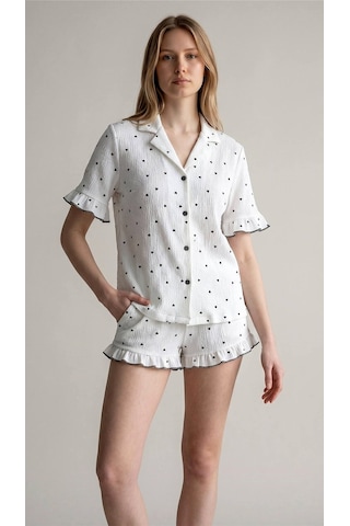 Suısy Noir Heart Siyah Kalp Desenli Şortlu Pijama Takımı