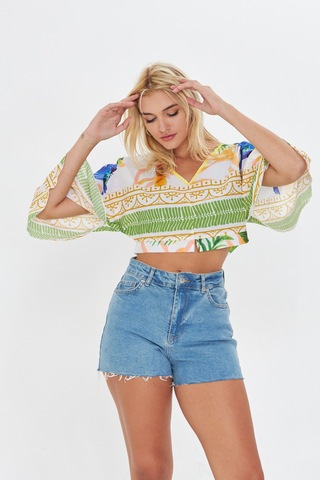 Kutaf Yeşil Bohem Crop Bluz Yeşil