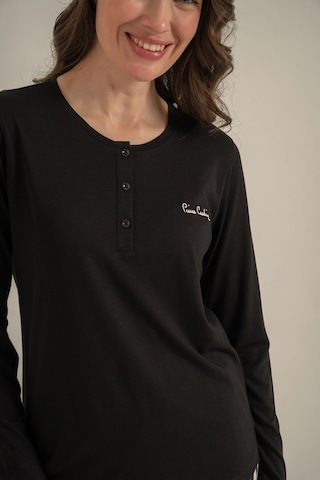 Pierre Cardin Kadın Siyah Nakışlı Uzun Kol Pijama Takım Pc9300-s-v1 Pc9300-s-v1