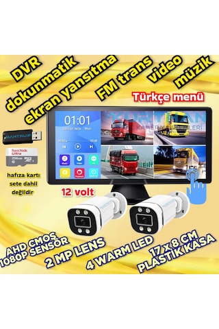2 Adet Ahd 2mp Warm Ledli Kamera Dvr Dokunmatik 10.36 İnç Monitör 12 Volt 256 Gb