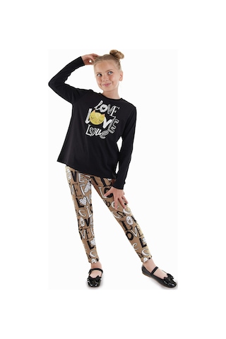 Denokids Love Kız Çocuk T-shirt Tayt Takım Renkli
