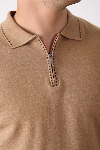 Ferraro Camel Polo Yaka Fermuarlı Erkek Pamuk Kazak Camel