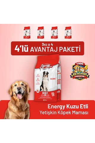 Kuzu Etli Yetişkin Köpek Maması 3 Kg - 4 Adet