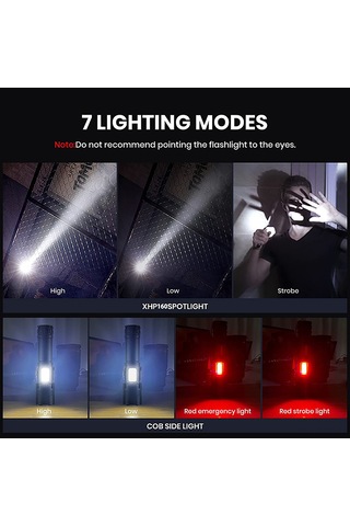 Aubyhe Xhp70.2 Led Güçlü El Feneri, Teleskopik Yakın-uzak Zoom, 4 Mod, Type-c Şarj, 26650 Pil Seti, Çadır & Acil Durumlar Siyah