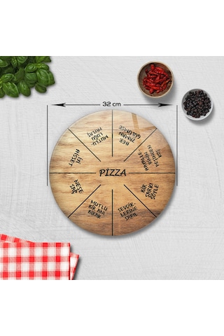 Decorita Mottolu Pizza Servis Tabağı|Ahşap Görünüm|Çap32cm